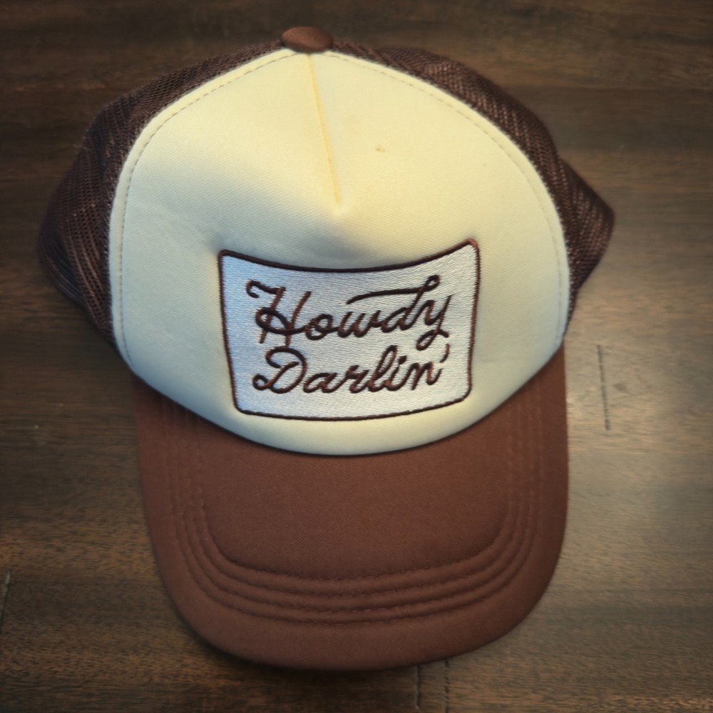 Howdy Darlin' Womens Trucker Hat Mesh Adjustable Snapback Brown White Streetwear